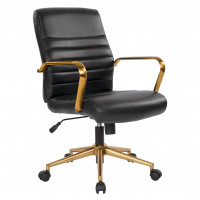 OSP Home Furnishings FL22991G-U6 Mid-Back Black Faux Leather Chair with Gold Finish Arms and Base